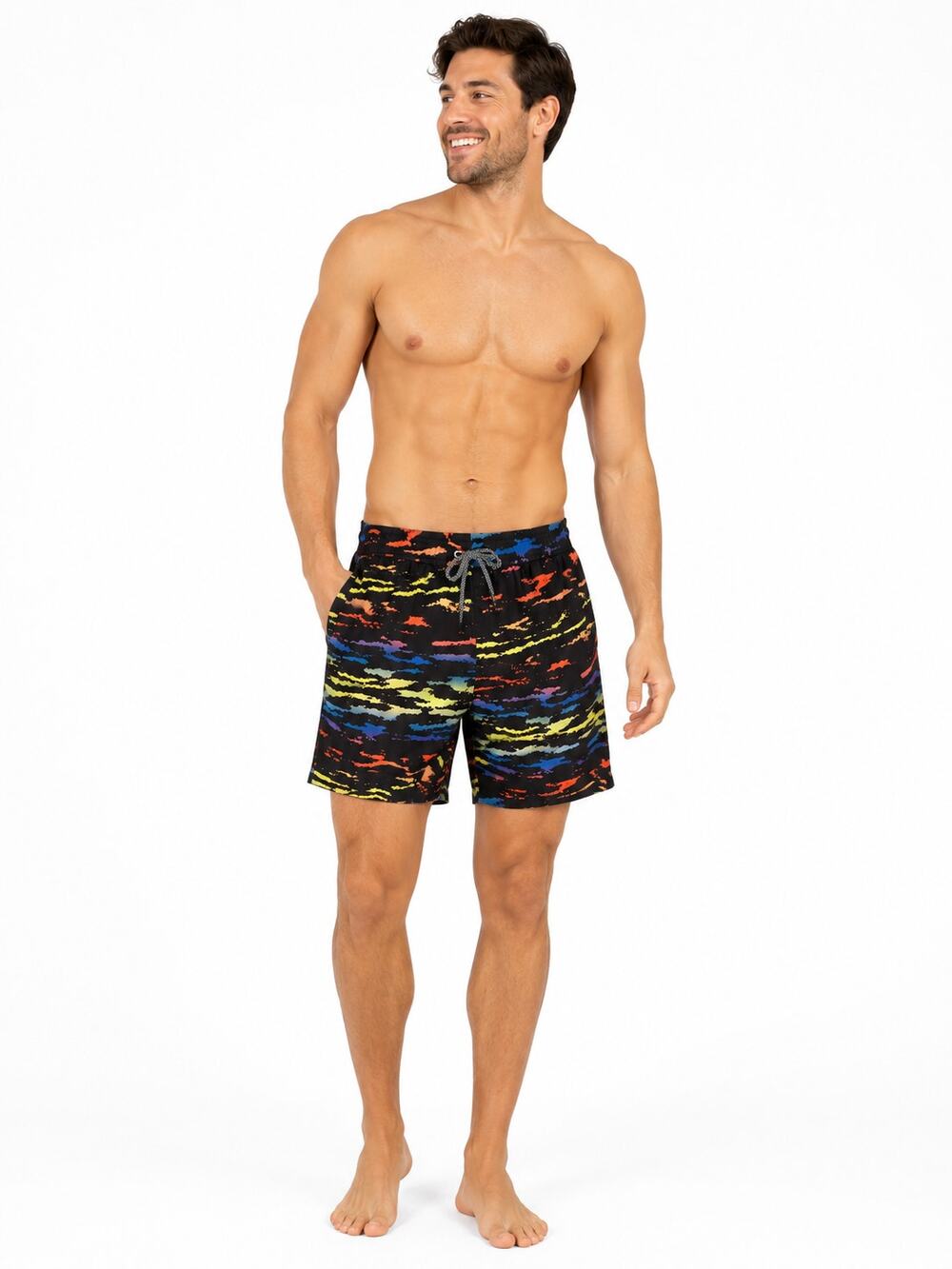 LR4306 Mens Large Abstract Print Swim Trunks Board Shorts Drawstring Quick Dry